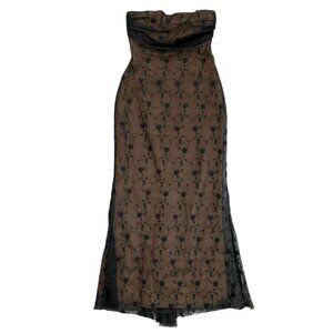 Lucy Agnes Silk Embroidered Sheer Strapless Gown Black M Vampire Witchy Romantic